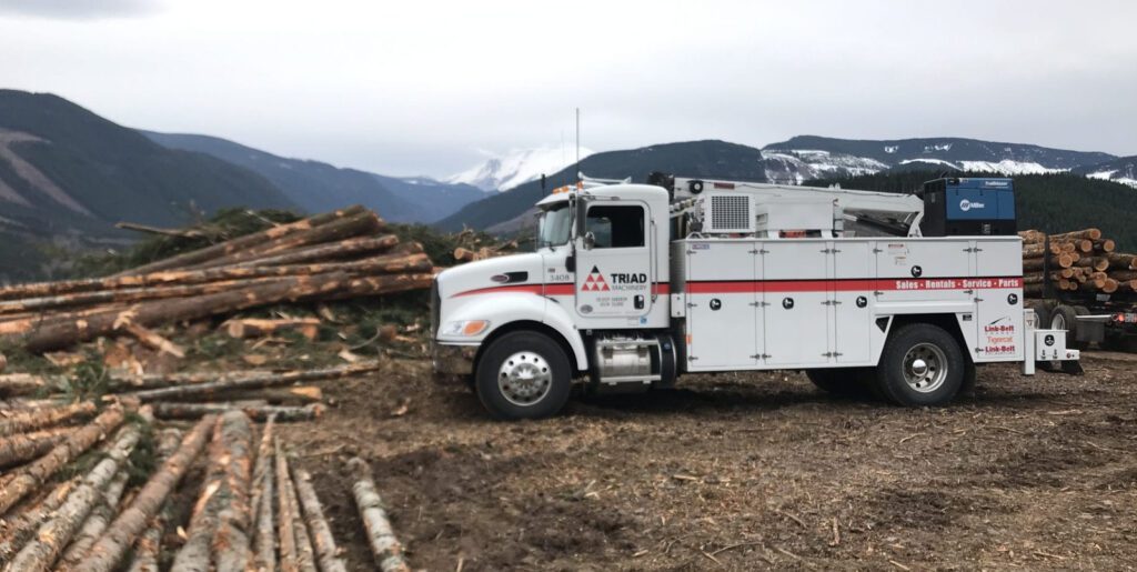 A Triad Machinery field service truck for field service technicians at a logging site.